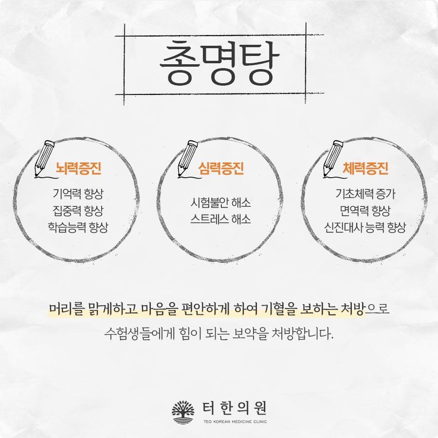 총명탕의 구성 약재와 효능을 설명한 안내문