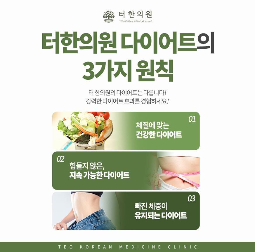 터한의원 다이어트의 세 가지 원칙 안내문