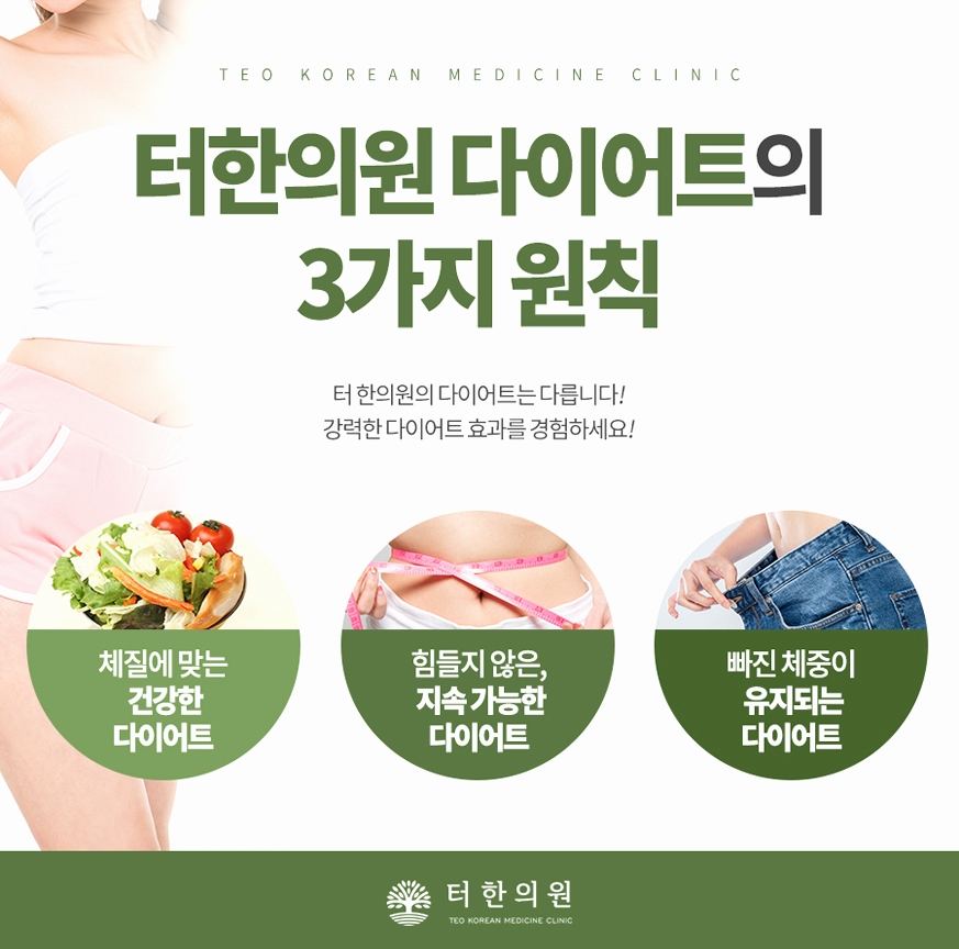 터한의원 다이어트의 세 가지 원칙 안내문