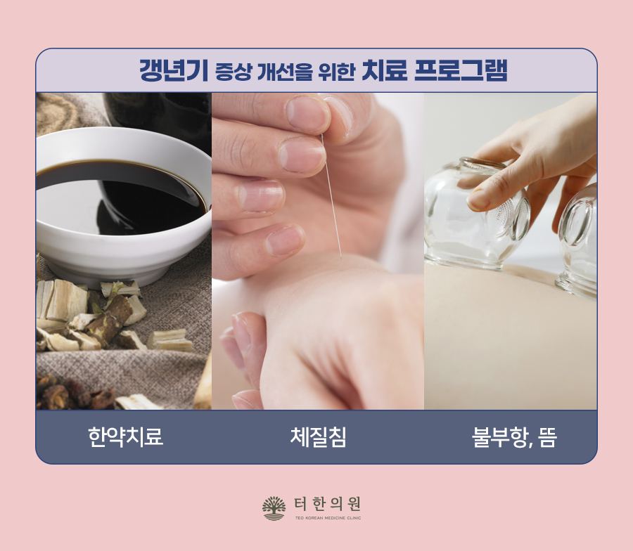 갱년기 증상 개선 치료 프로그램을 소개하는 카드뉴스