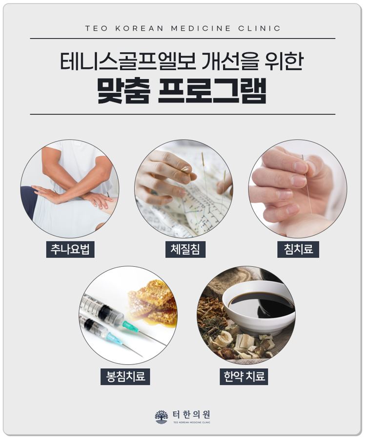 테니스·골프 엘보 맞춤 치료 프로그램을 소개하는 카드뉴스