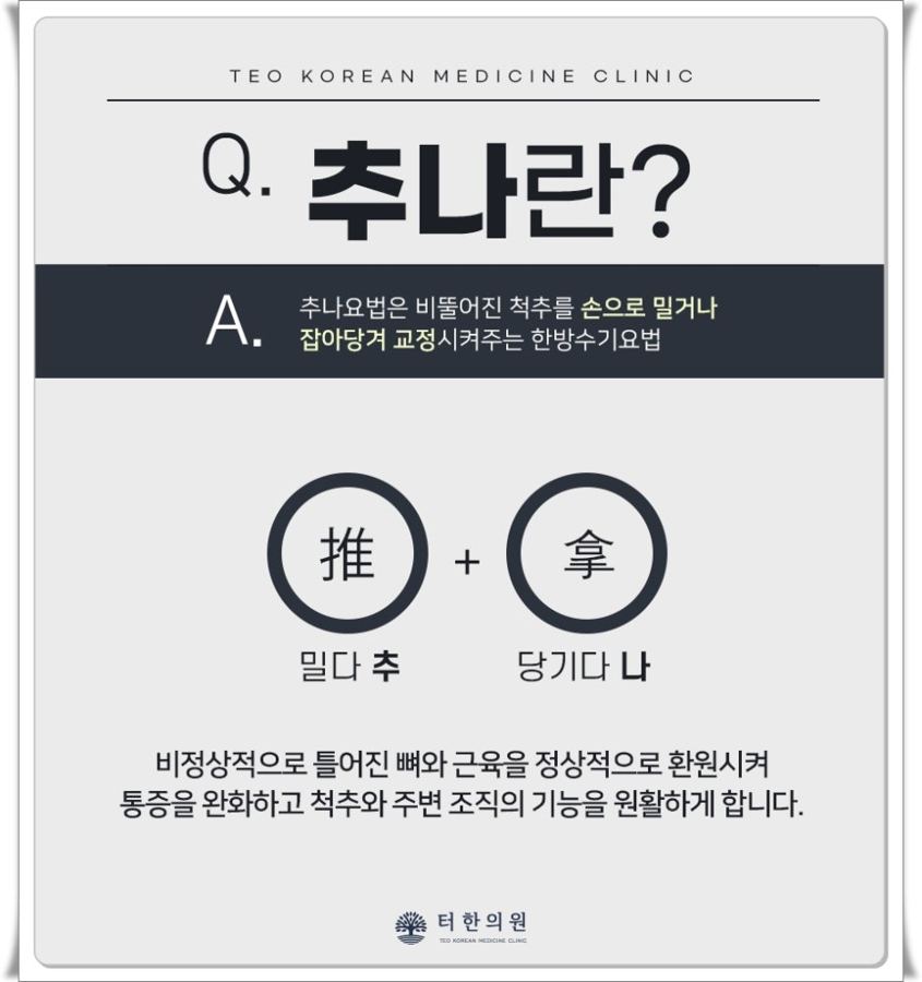 추나요법의 뜻과 원리를 설명한 안내 그래픽